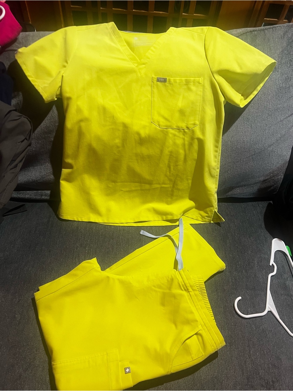 Figs Womens Short Sleeve Scrub Set in Bright Yellow